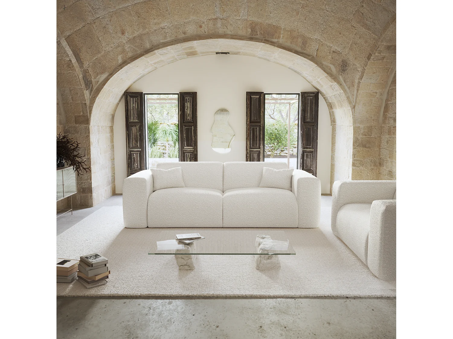 Canapé convertible express dunlopillo 140cm bouclette crème MYRA