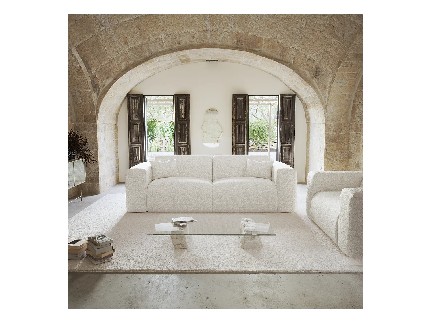 Canapé convertible express dunlopillo 140cm bouclette crème MYRA