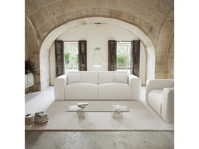 Canapé convertible express dunlopillo 140cm bouclette crème MYRA