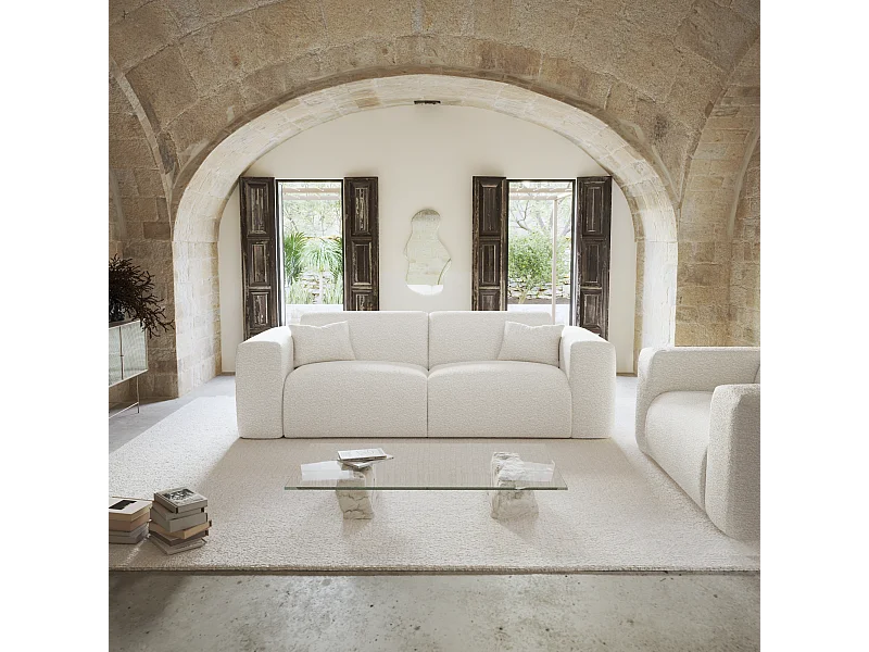 Canapé convertible express dunlopillo 140cm bouclette crème MYRA