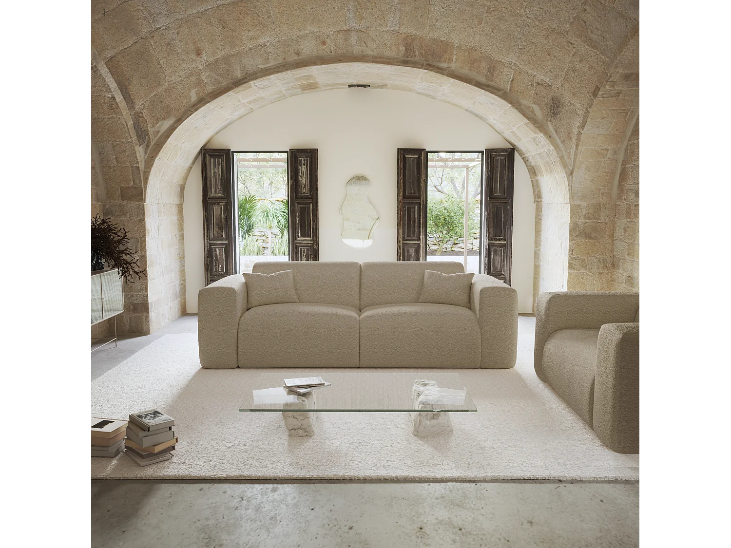 Canapé convertible express dunlopillo 160cm bouclette taupe MYRA