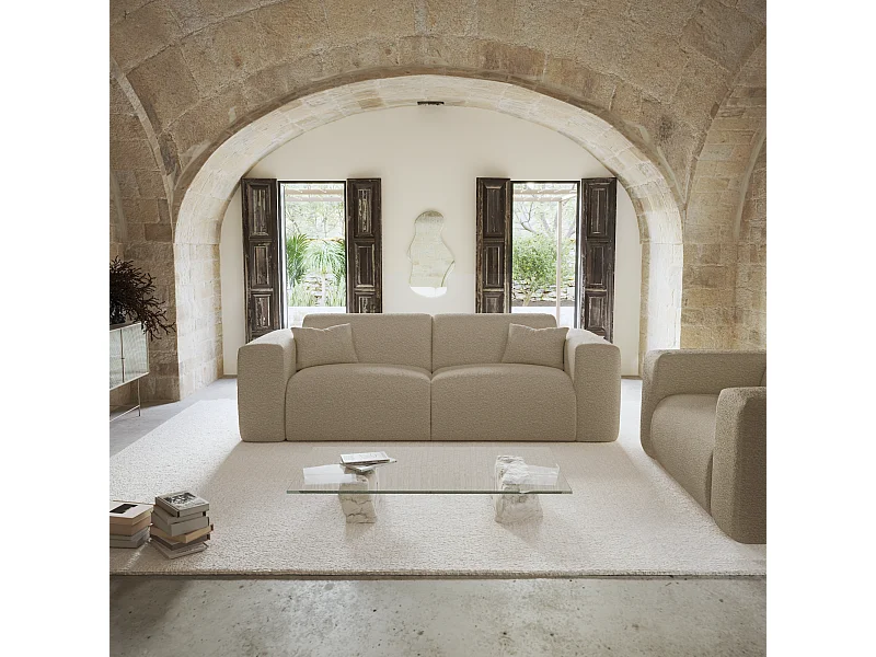 Canapé convertible express dunlopillo 160cm bouclette taupe MYRA