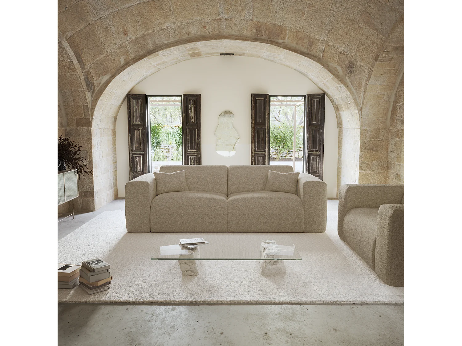 Canapé convertible express dunlopillo 140cm bouclette taupe MYRA