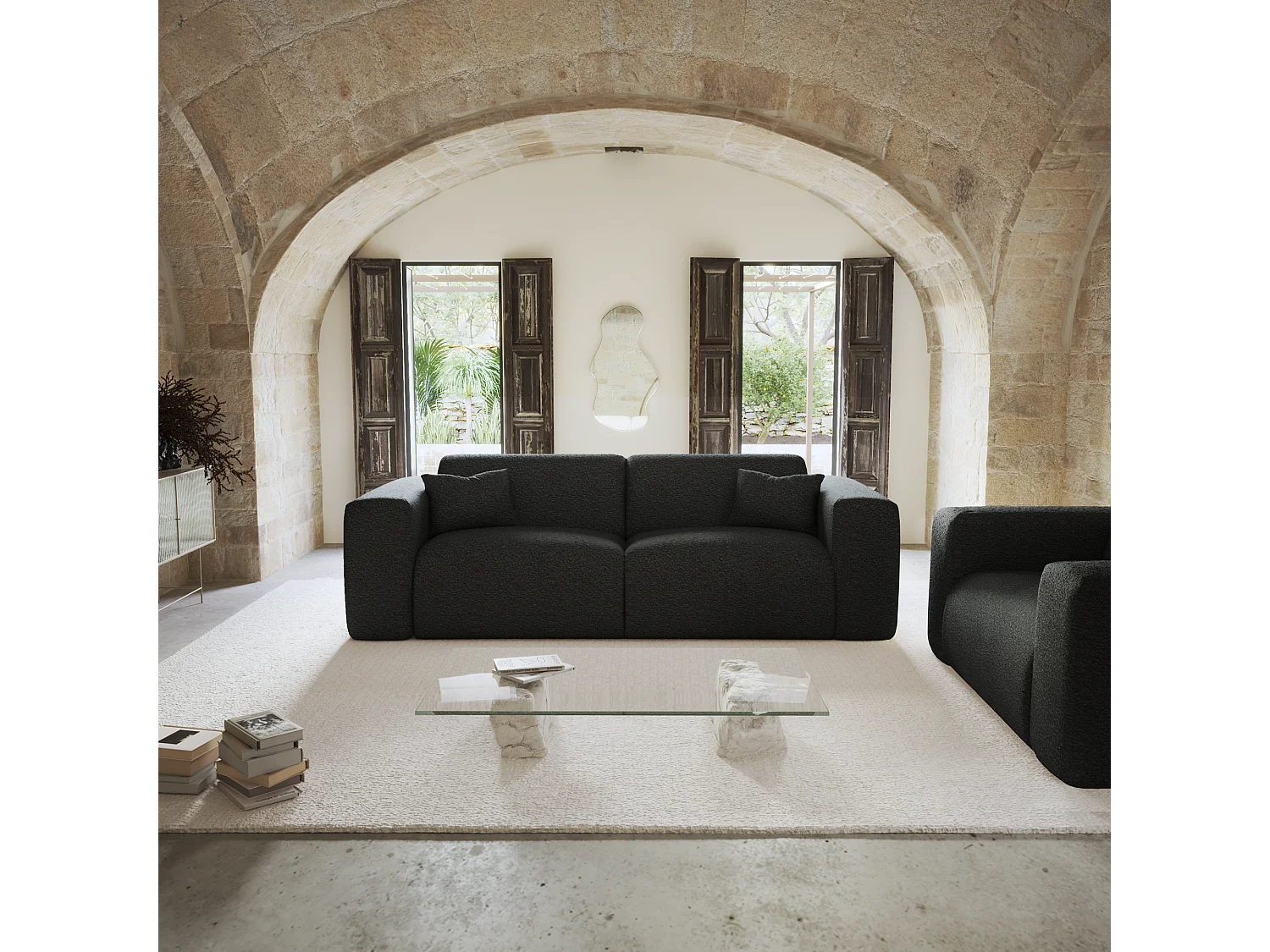 Canapé convertible express dunlopillo 160cm bouclette anthracite foncé MYRA