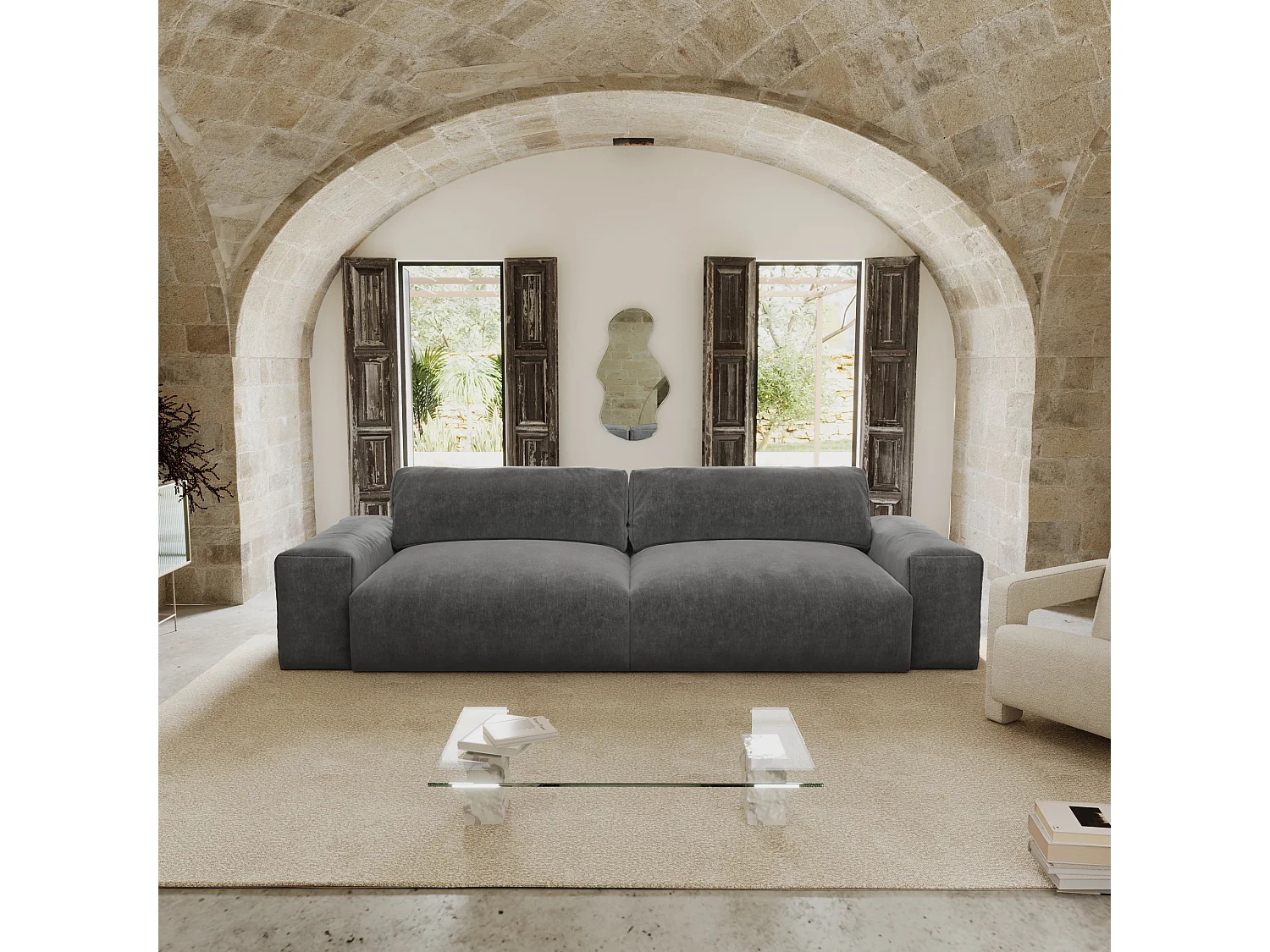 Canapé 4 places velours gris graphite 240cm BLISS