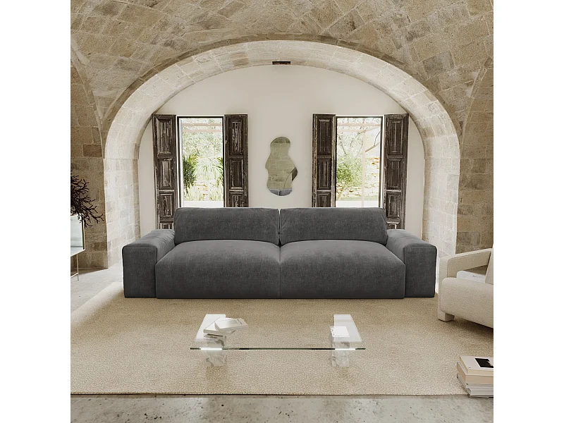 Canapé 4 places velours gris graphite 240cm BLISS