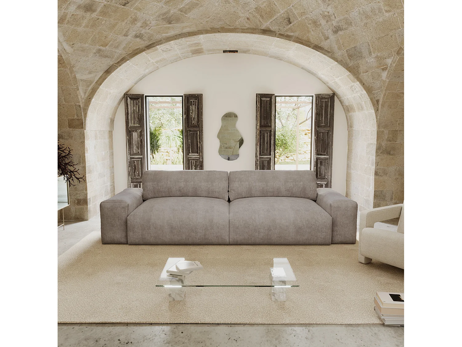 Canapé 3 places velours taupe 220cm BLISS