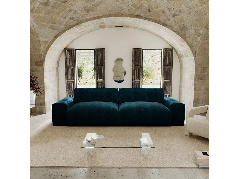 Canapé 4 places velours bleu paon 240cm BLISS