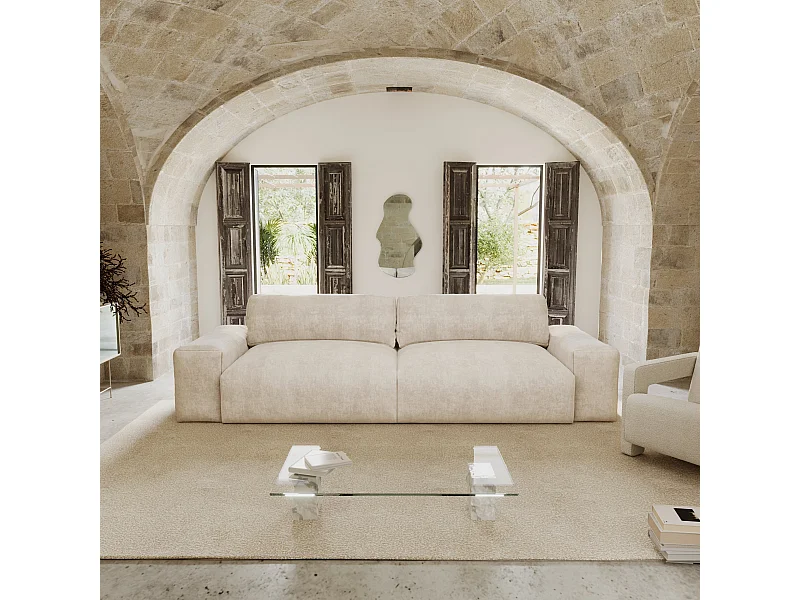 Canapé 3 places velours crème 220cm BLISS