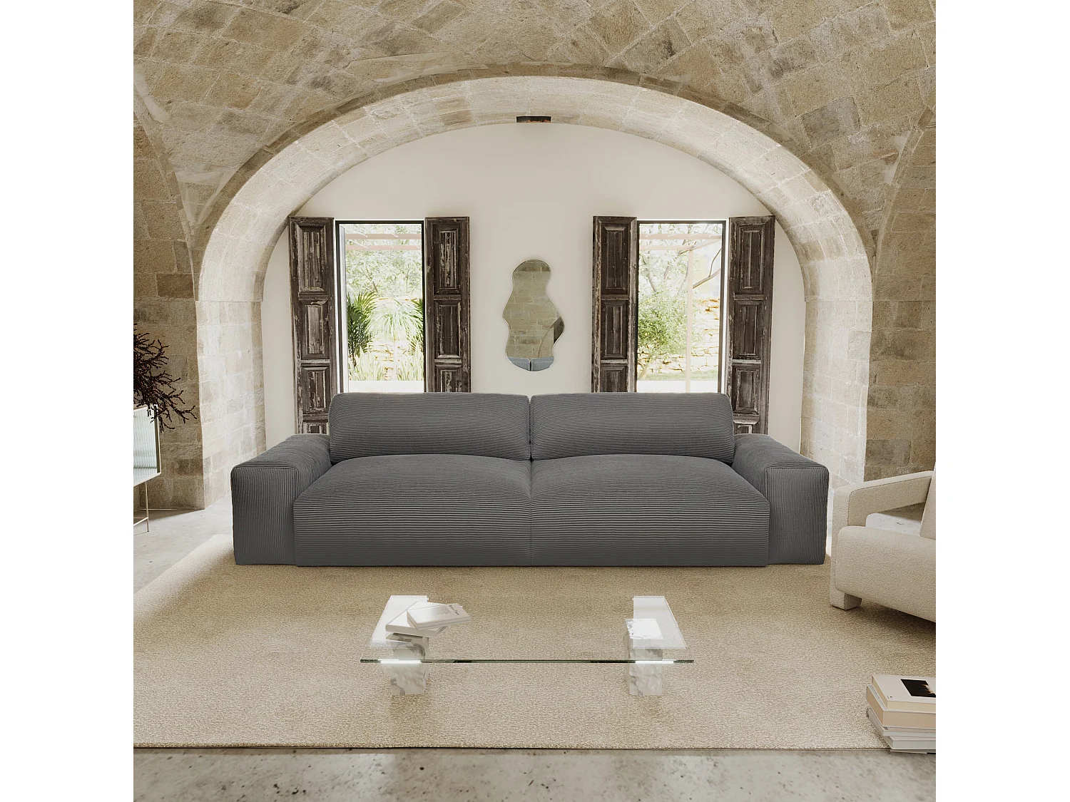 Canapé 4 places velours côtelé gris anthracite 240cm BLISS