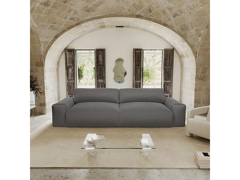 Canapé 4 places velours côtelé gris anthracite 240cm BLISS