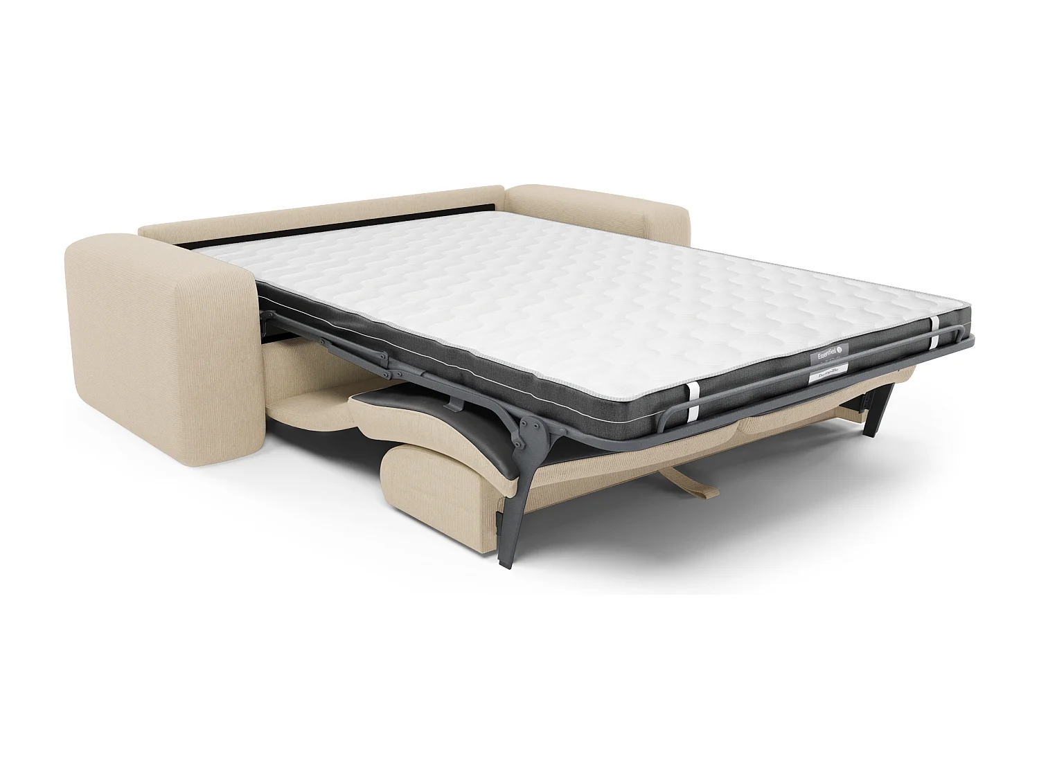 Canapé convertible express dunlopillo 160cm velours côtelé beige MYRA