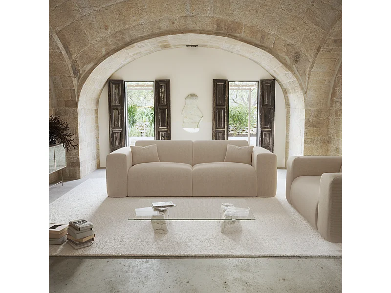 Canapé convertible express dunlopillo 160cm velours côtelé beige MYRA