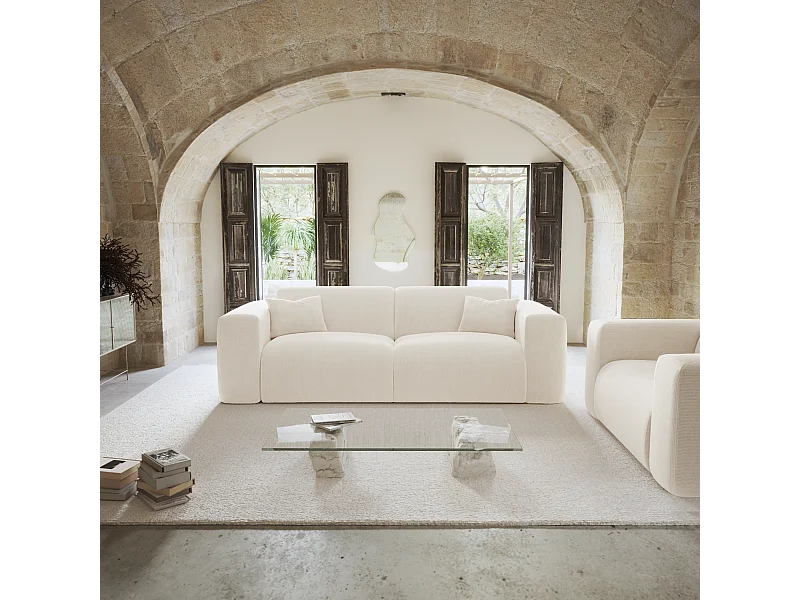 Canapé convertible express dunlopillo 140cm velours côtelé crème MYRA