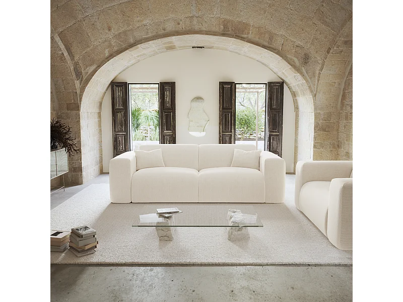 Canapé convertible express dunlopillo 160cm velours côtelé crème MYRA