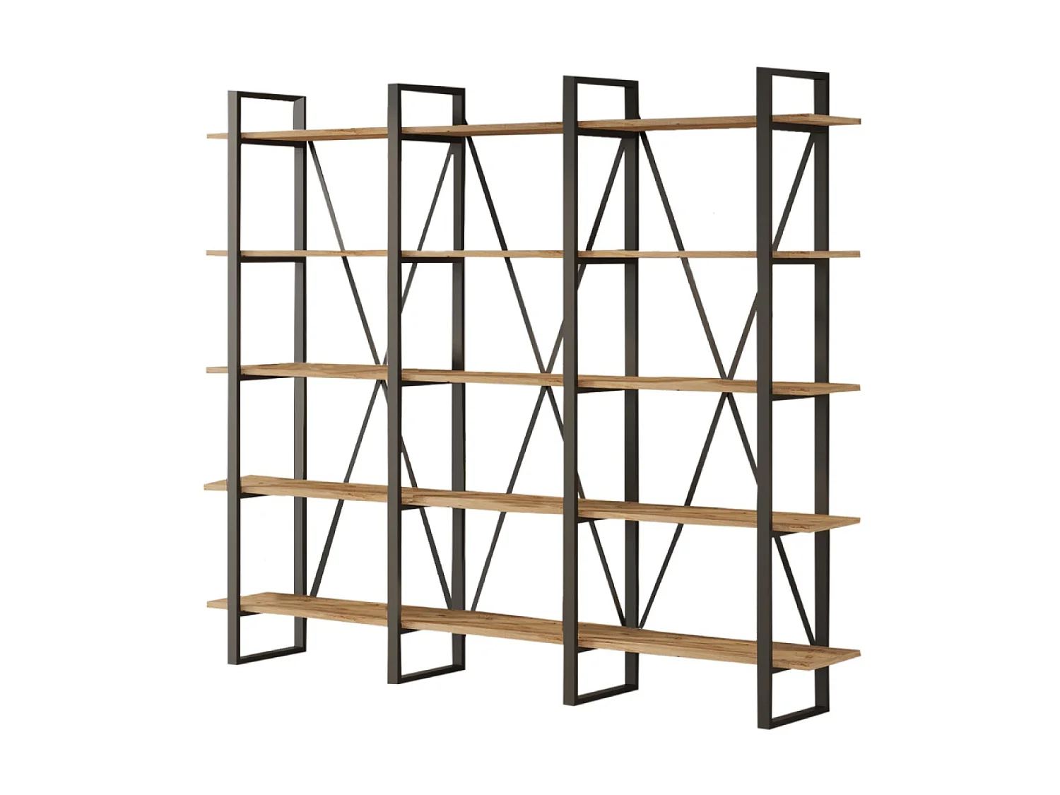 Boekenkast Astoria Industrieel Stijl Hout en Metaal 12 Planken Eiken Antraciet 180x220 cm