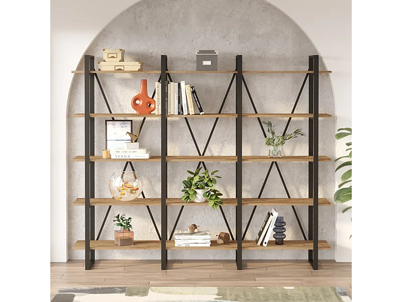 Estante Astoria Estilo Industrial Madeira e Metal 12 Prateleiras Carvalho Antracite 180x220 cm