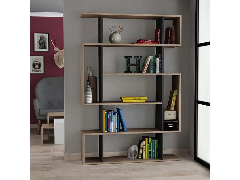 Meuble à étagères bois et anthracite KIRJA