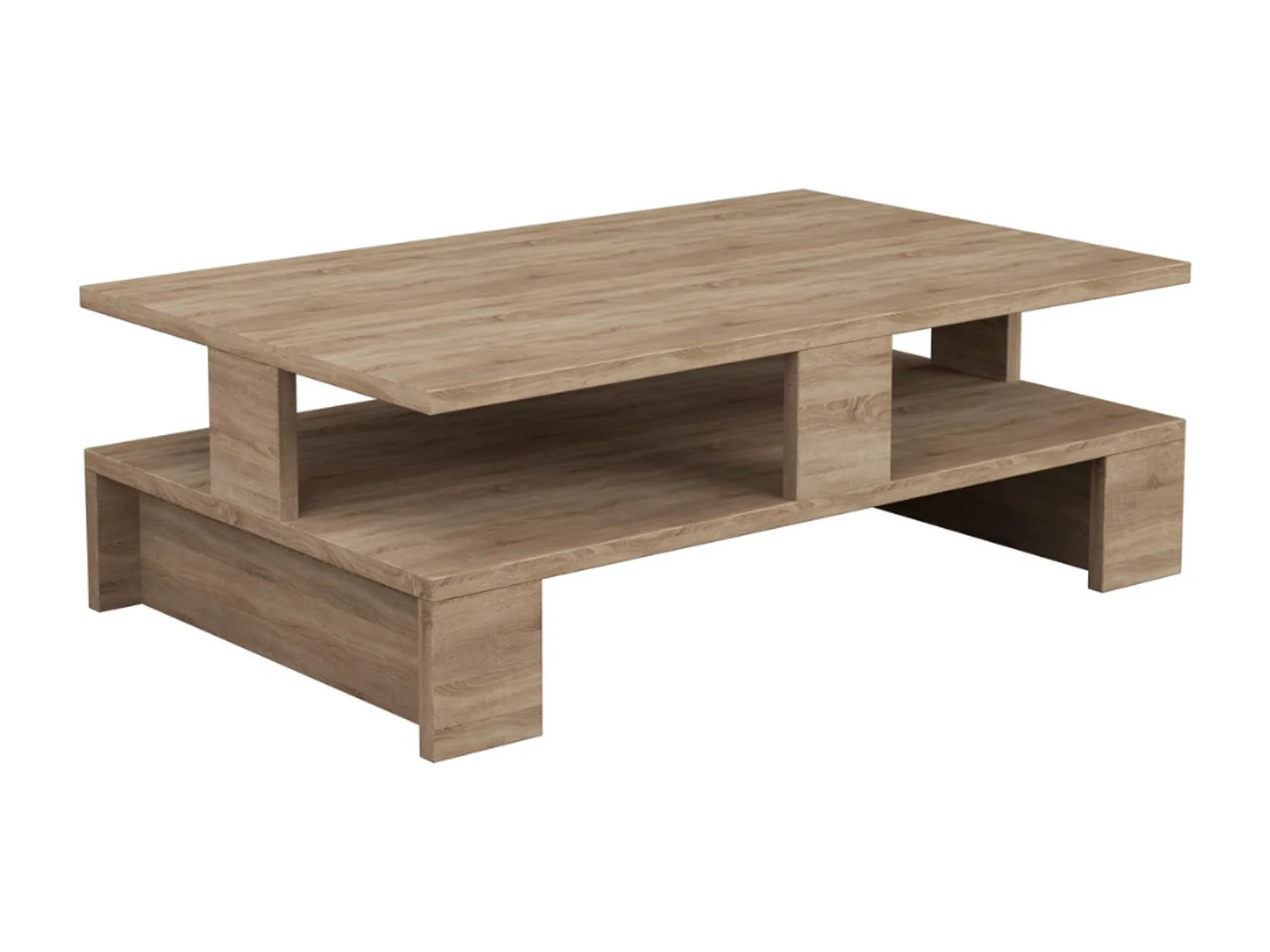 Rechthoekige salontafel van hout Luco met opbergruimte - Eikenhouten effect