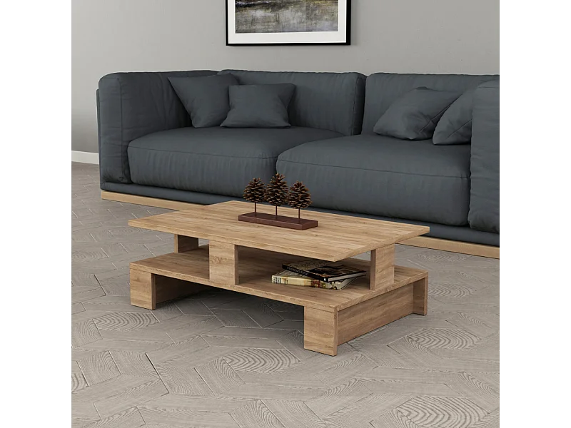 Rechthoekige salontafel van hout Luco met opbergruimte - Eikenhouten effect