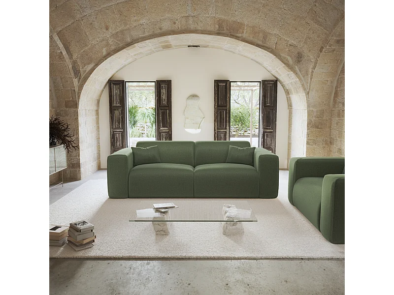 Canapé convertible express dunlopillo 140cm tissu tramé vert olive MYRA