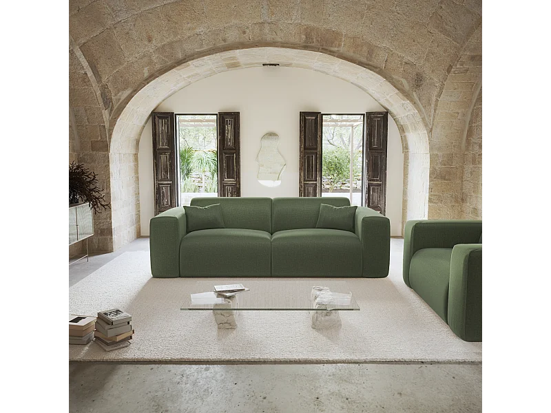 Canapé convertible express dunlopillo 140cm tissu tramé vert olive MYRA