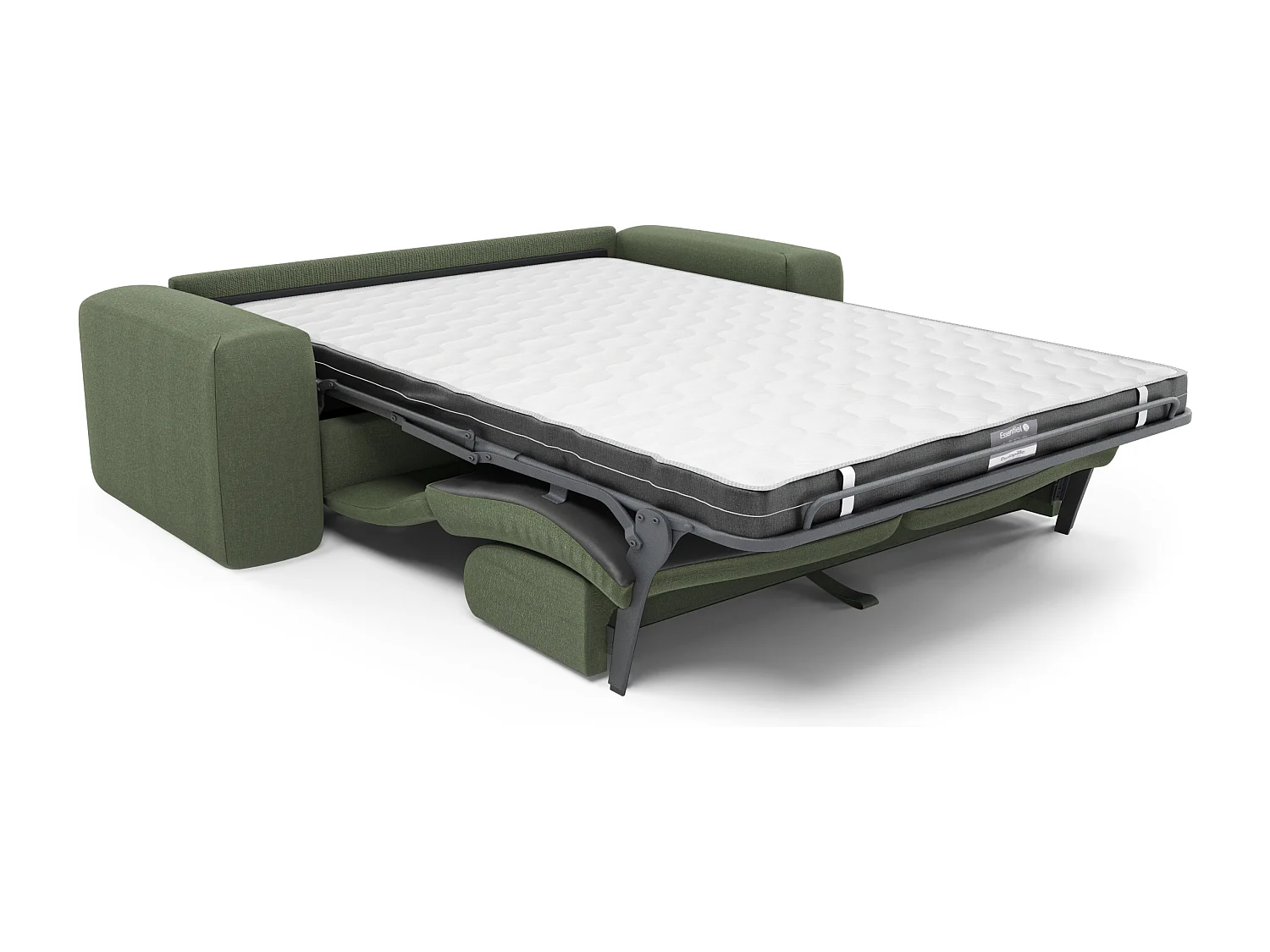 Canapé convertible express dunlopillo 160cm tissu tramé vert olive