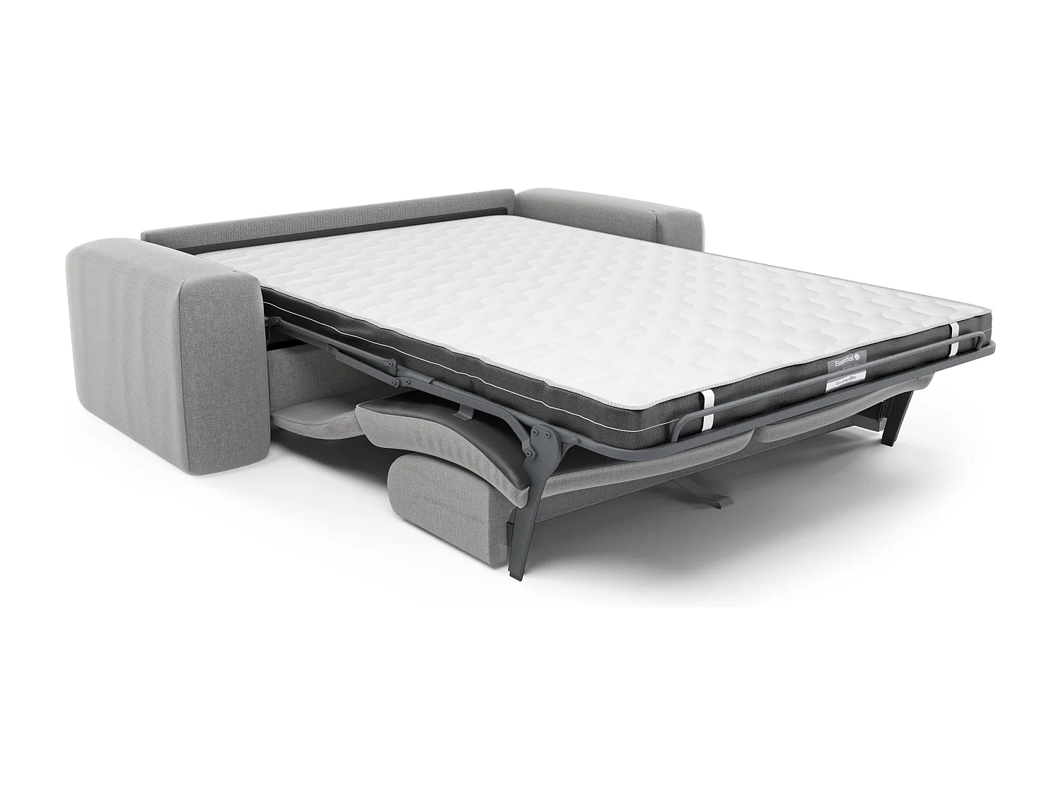 Canapé convertible express dunlopillo 160cm tissu tramé gris clair MYRA