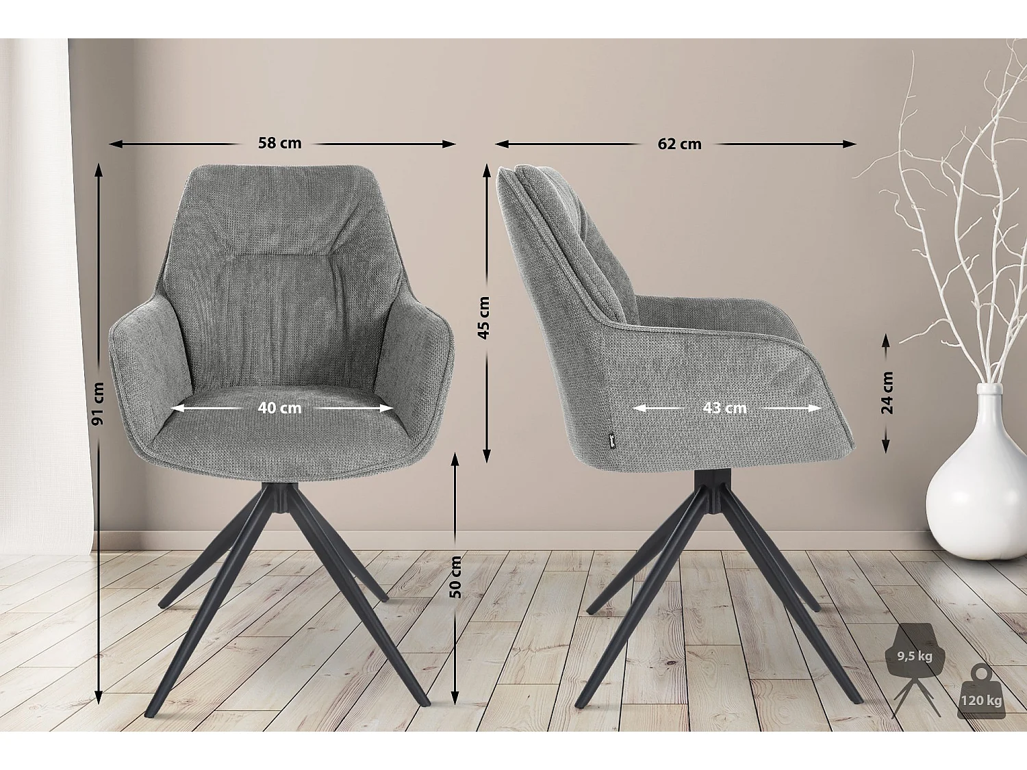 Stoel met armleuningen - Metaal & antiek licht - grijs - Jules