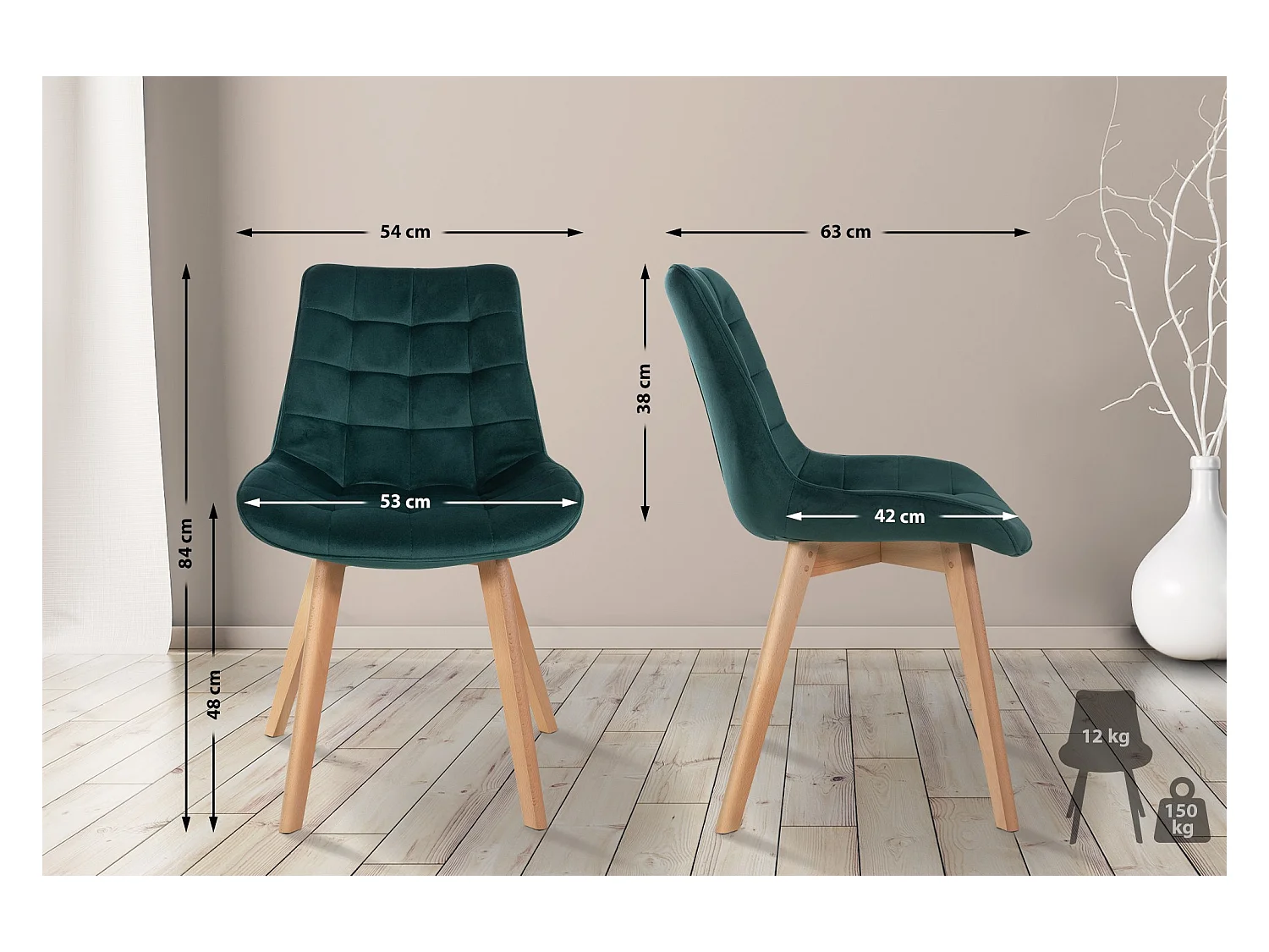 Eetkamerstoelen - Fluweel & zwart - groen - Brook