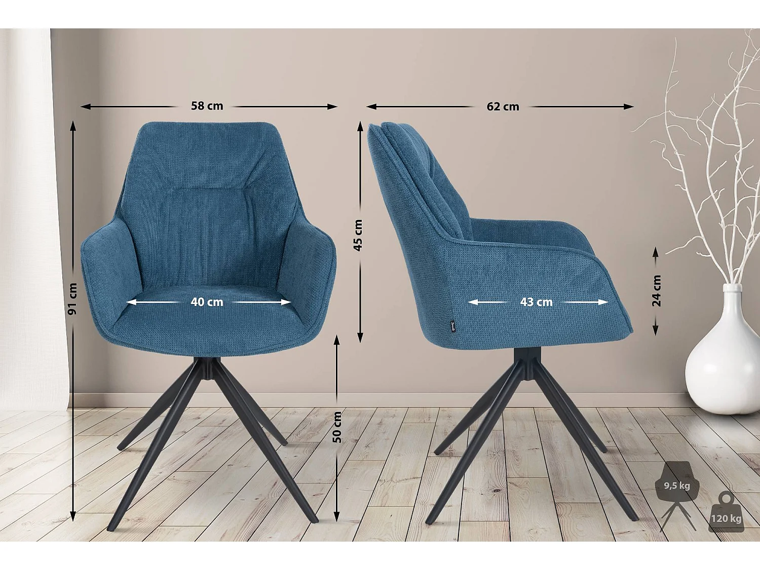 Stoel met armleuningen - Metaal & antiek licht - blauw - Jules