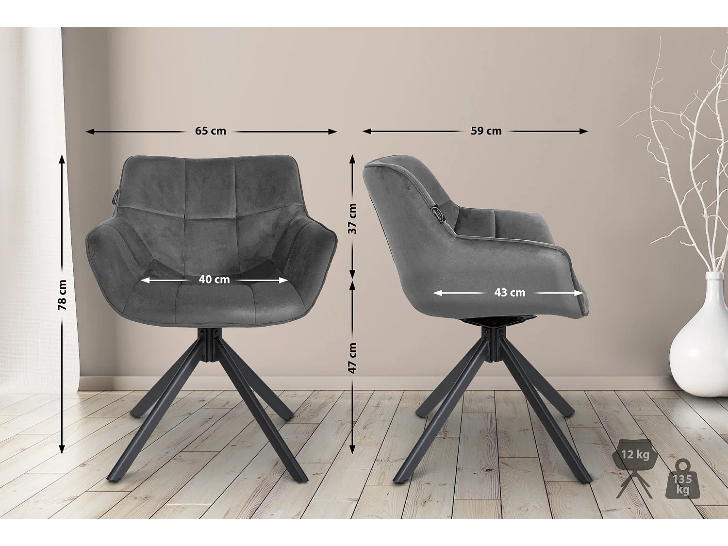 Eetkamerstoelen - Fluweel - grijs - Westport