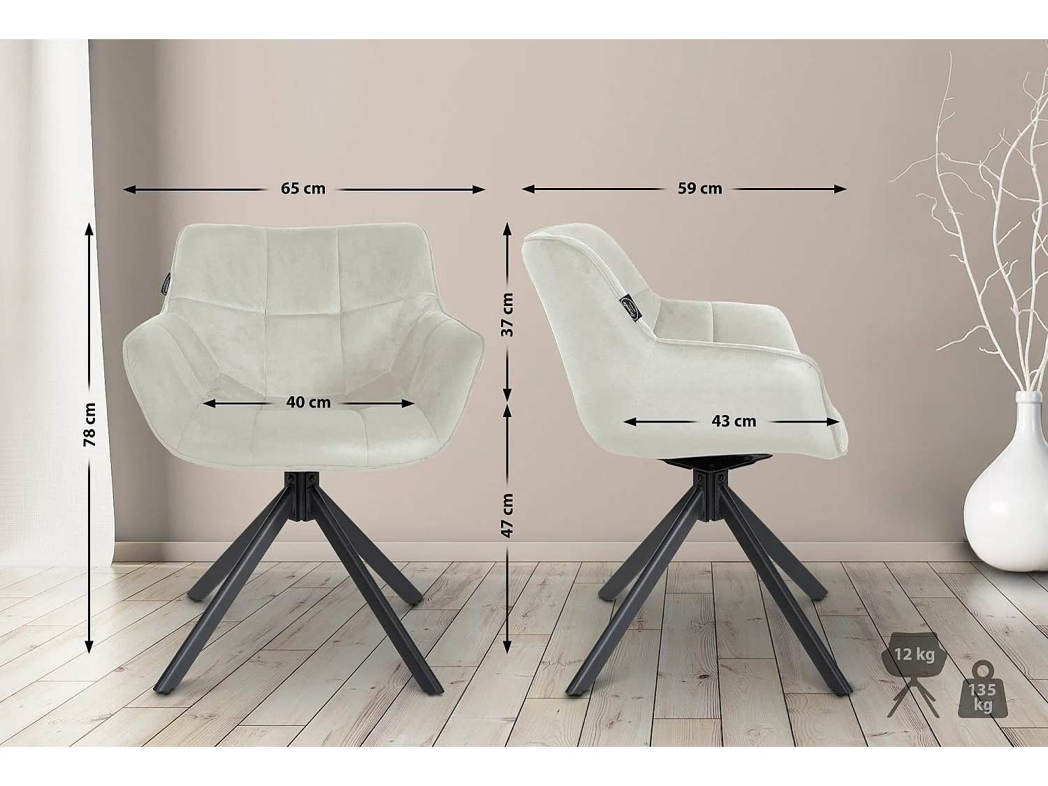 Chaise Westport Velours - Crème78.00