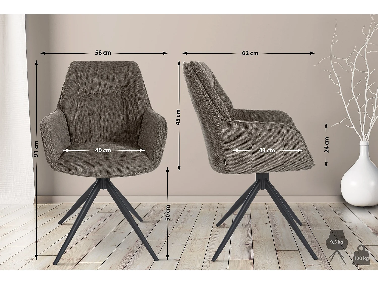 Fauteuil pivotant en tissu Jules - Gris foncé91.00