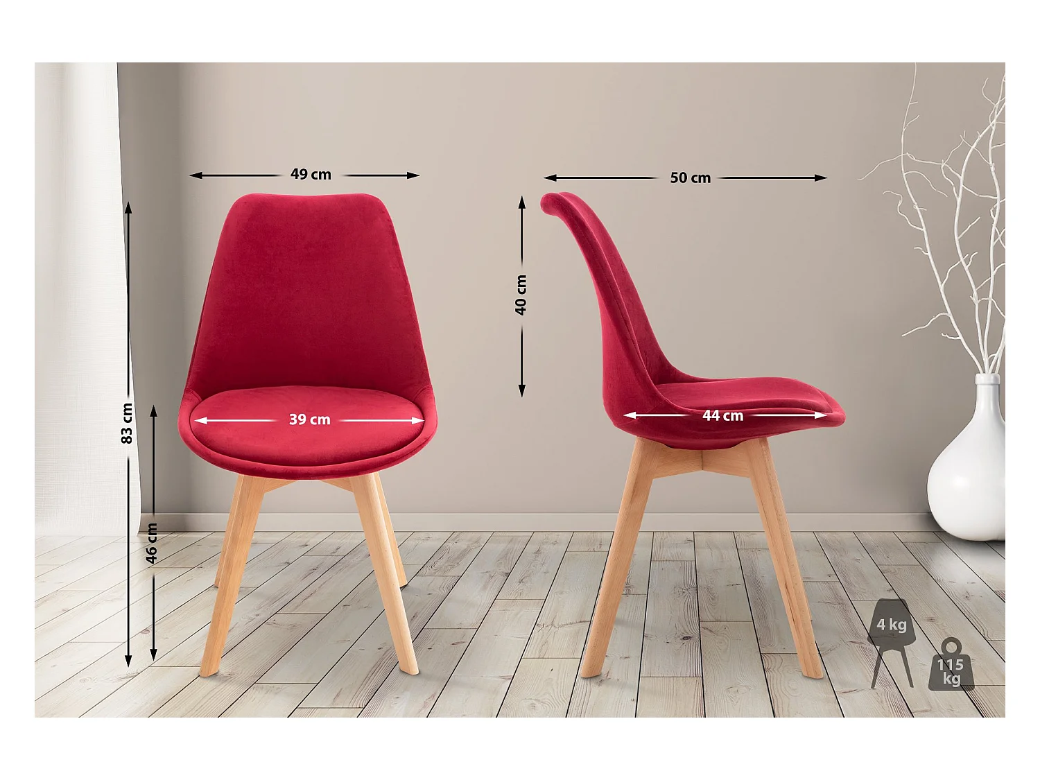 Esszimmerstuhl - Samt - rot - Linares