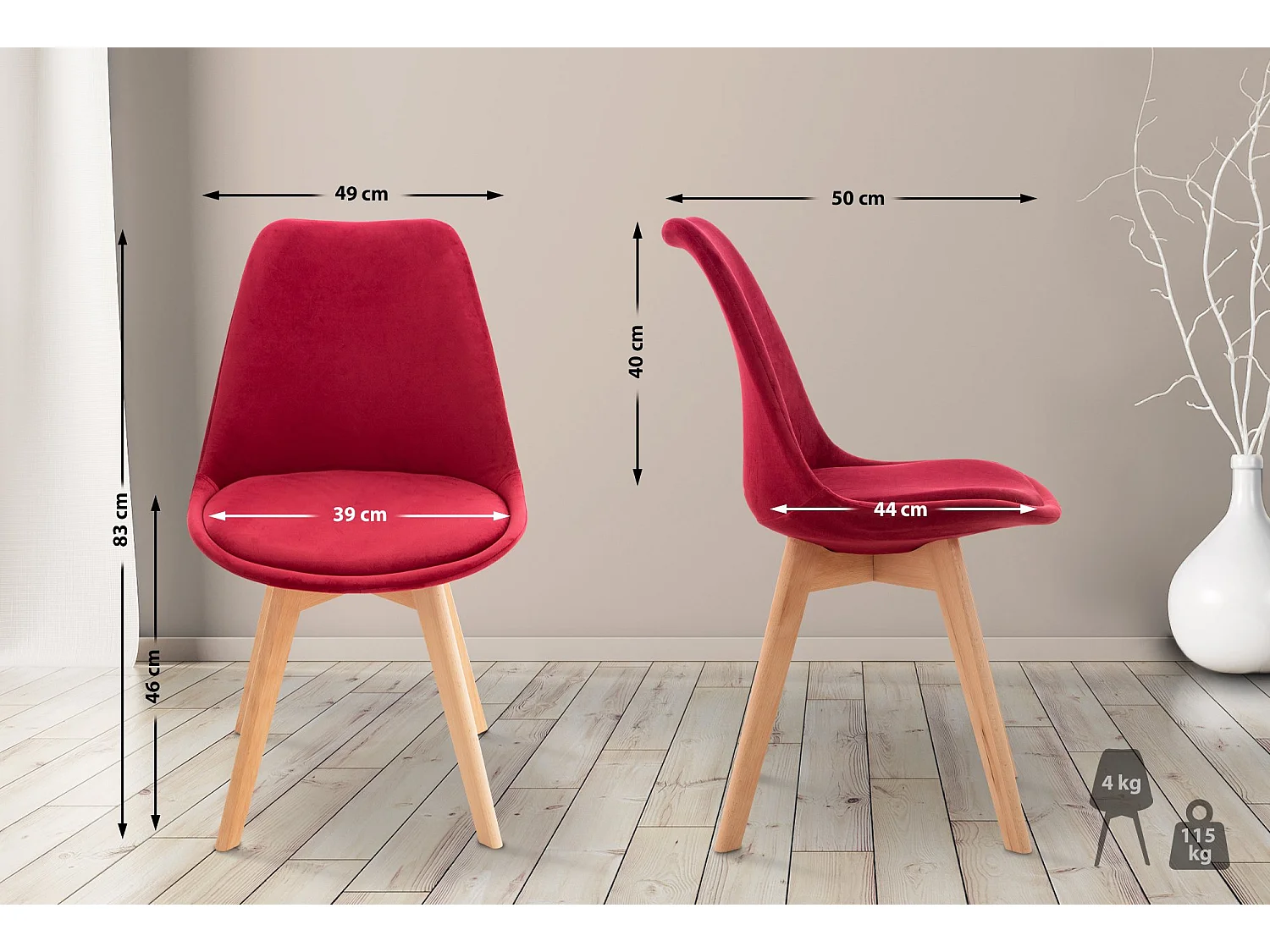 Chaise Linares - Velours Rouge83.00