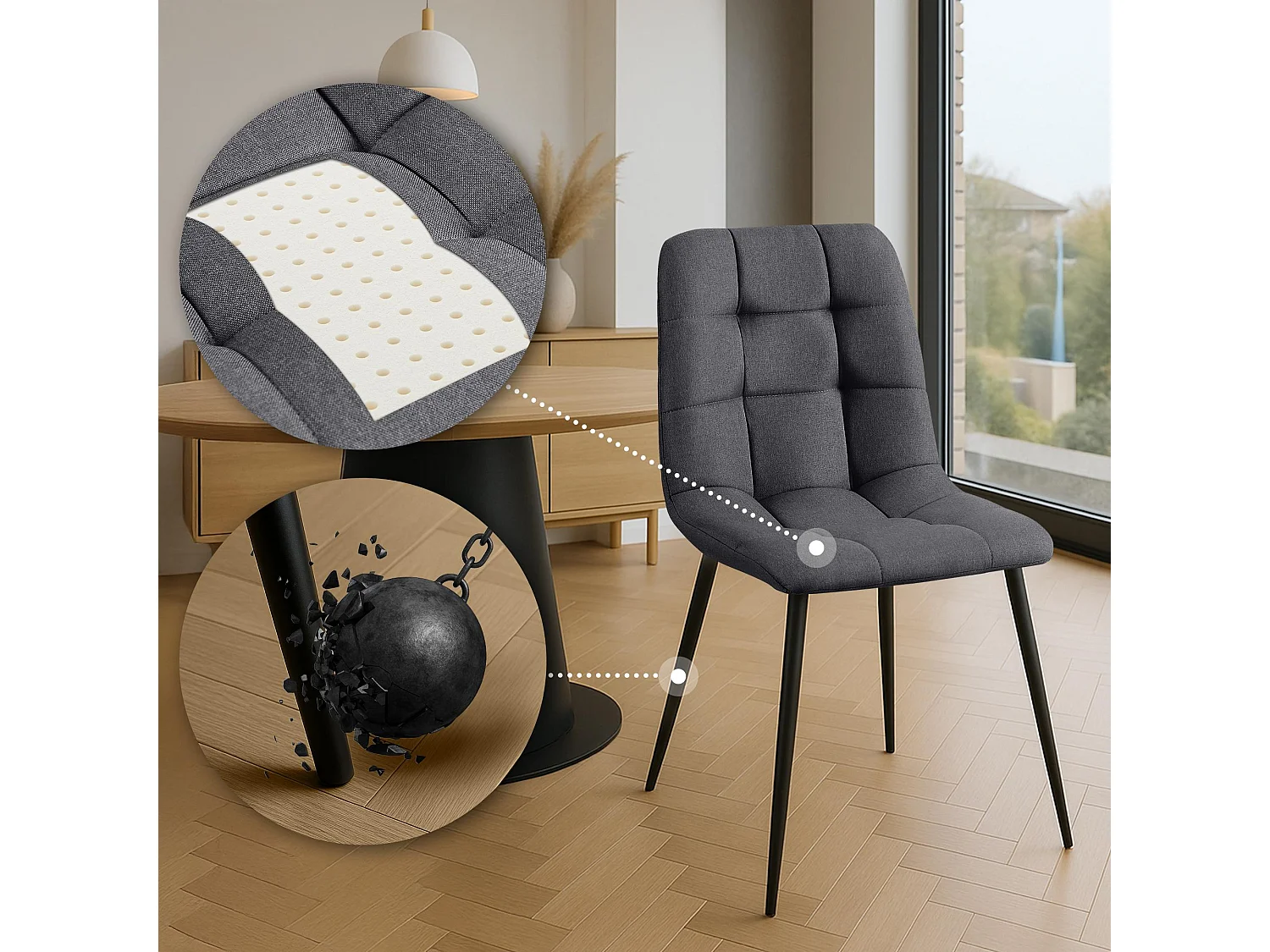 Eetkamerstoelen - Stof & zwart - donkergrijs - Antibes