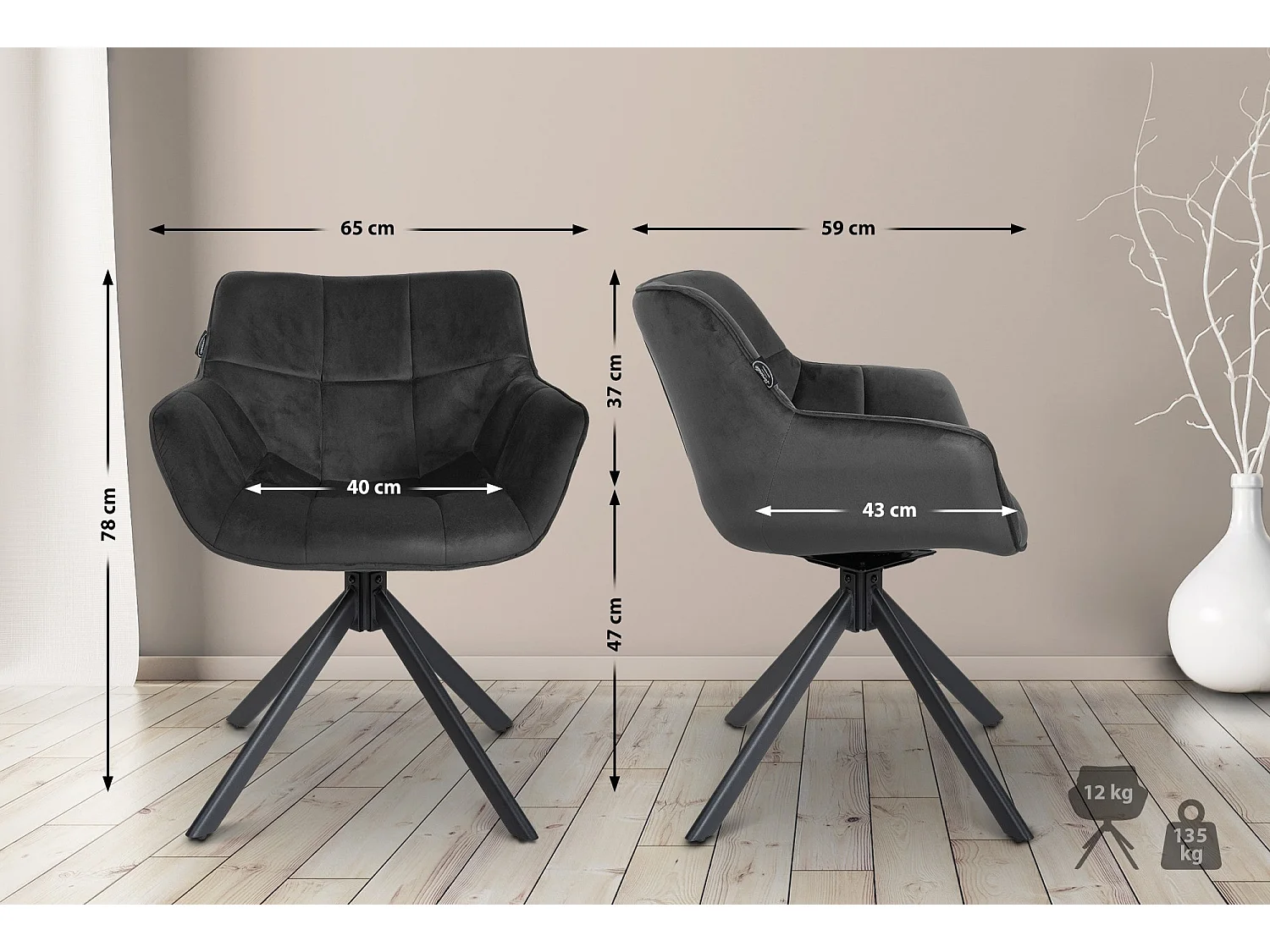 Chaise Westport Velours - gris foncé78.00