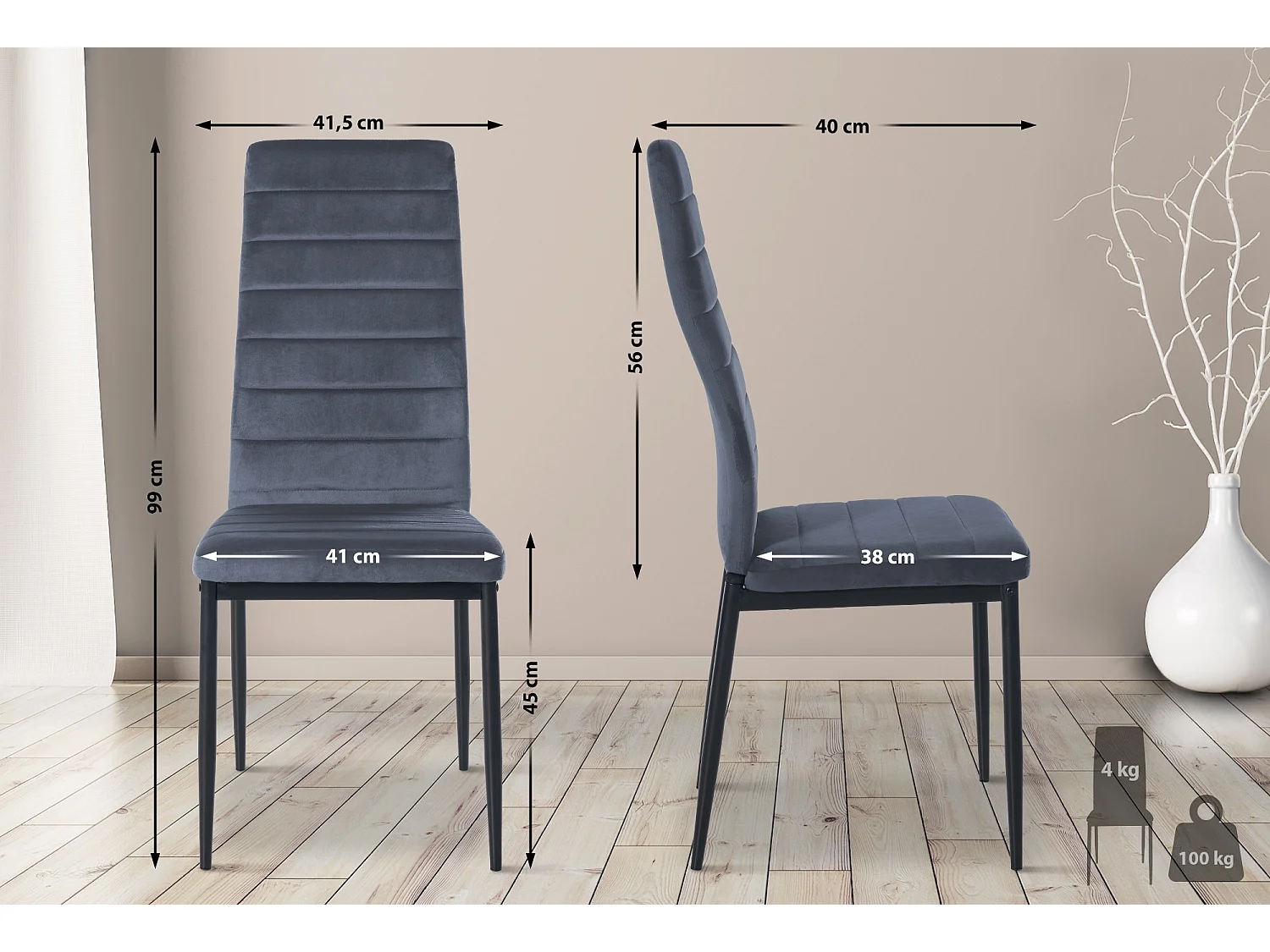 Chaise Mayfair Velours - Gris clair99.00