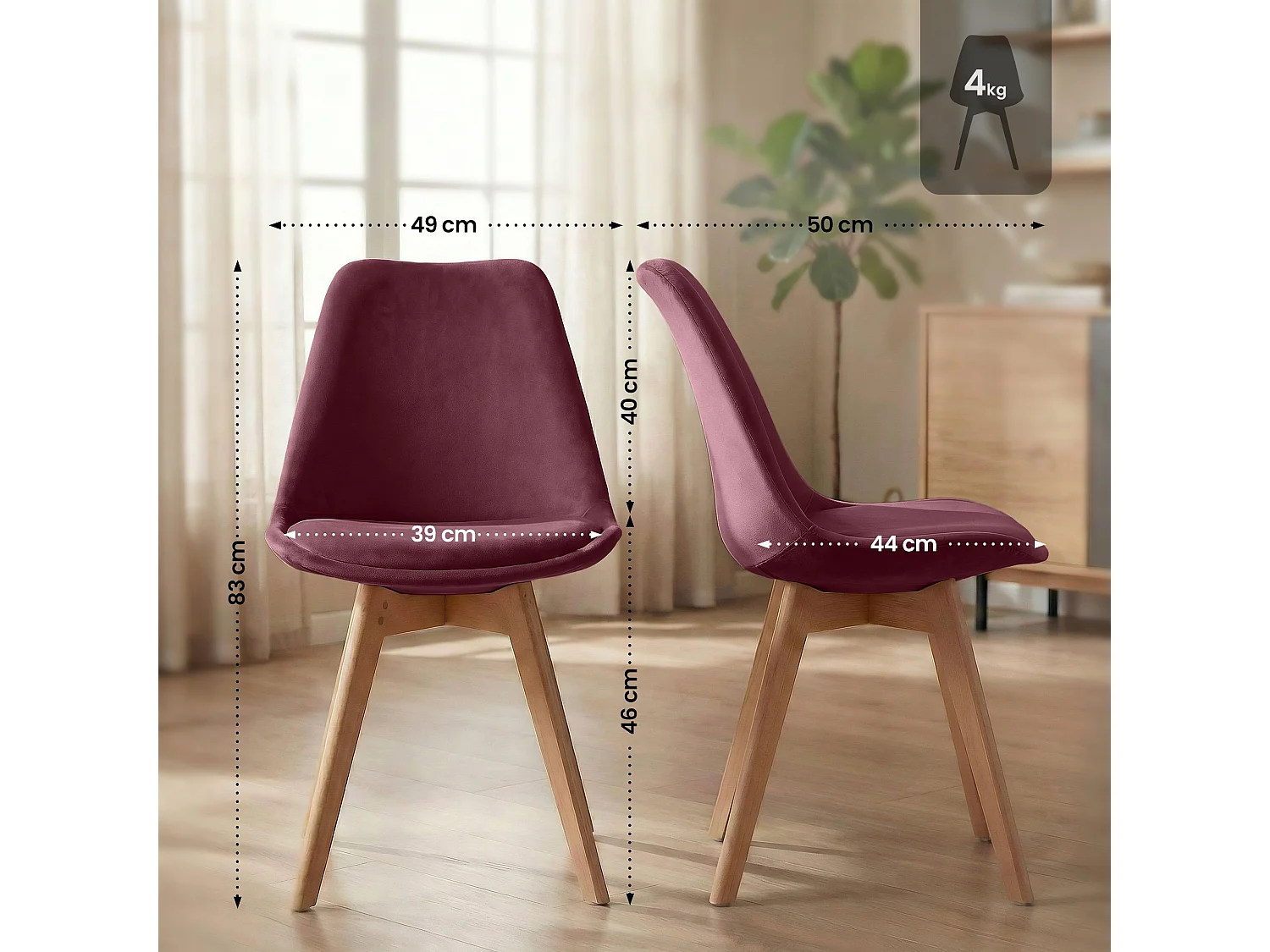 Chaise Linares - Velours Bordeaux83.00