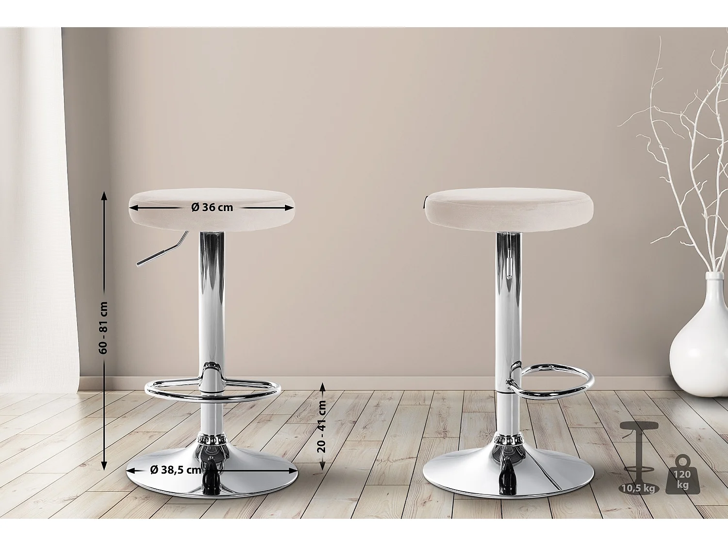 Fauteuil de bar Ponte - Chrome / Velours Crème60.00