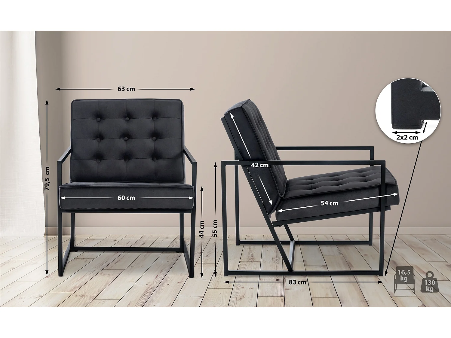 Fauteuil lounge Avon Velours - Gris79.50