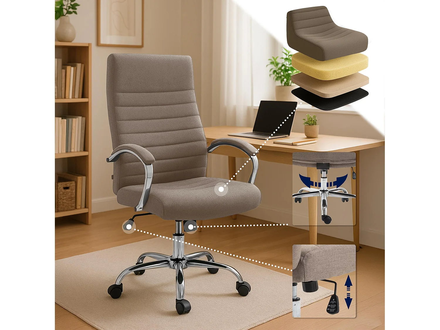 Bürosessel - Stoff & cappuccino - taupe - Valais