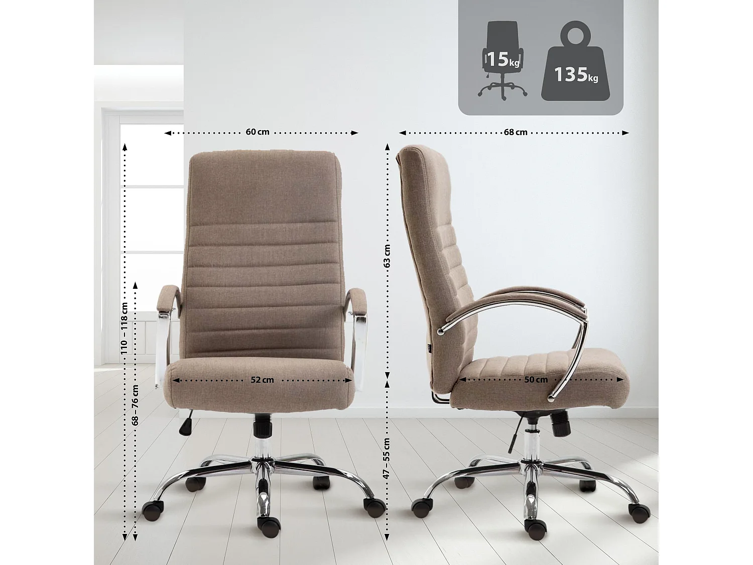 Bürosessel - Stoff & cappuccino - taupe - Valais