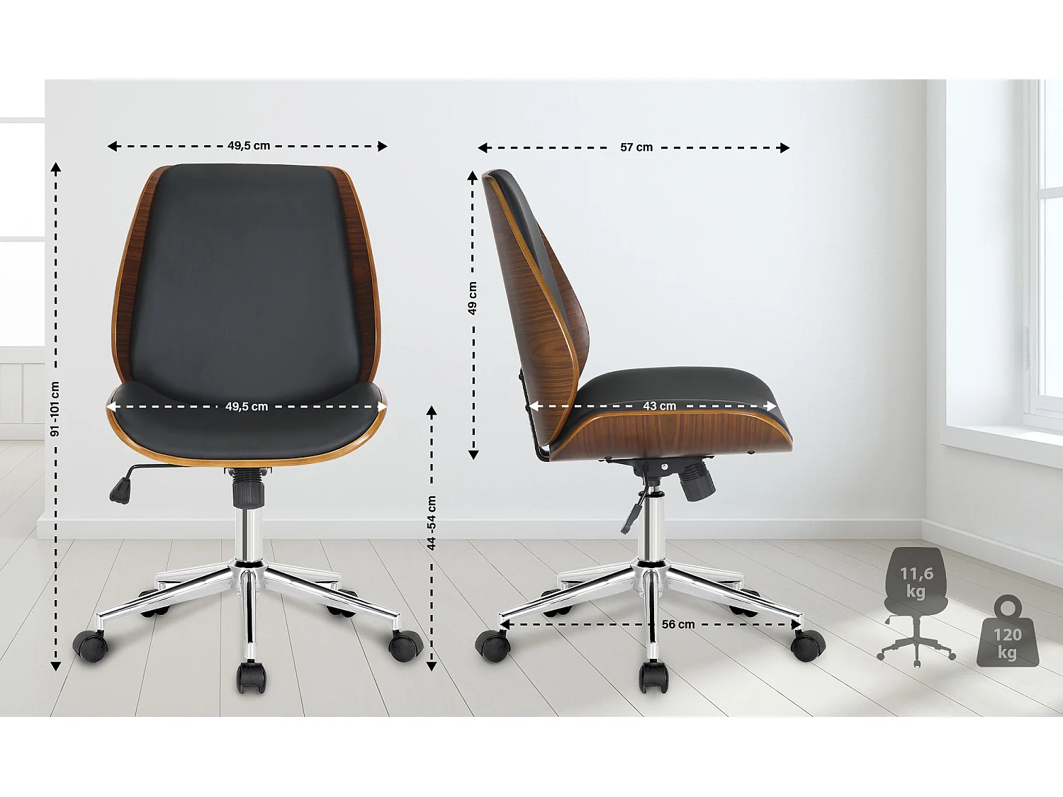 Fauteuil de bureau Mitch - Noyer - Noir90.00