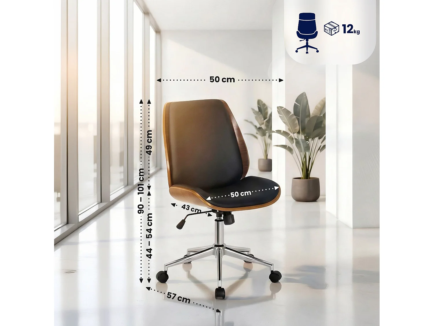 Fauteuil de bureau Mitch - Noyer - Noir90.00