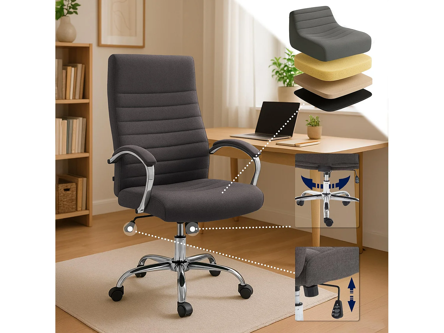 Fauteuil de bureau Valais - Tissu gris foncé110.00