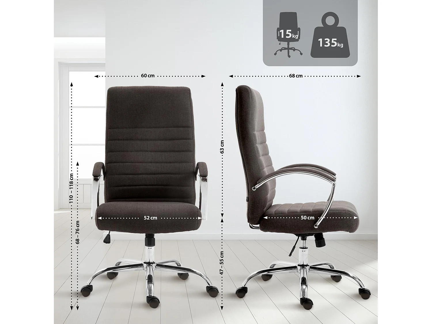 Fauteuil de bureau Valais - Tissu gris foncé110.00