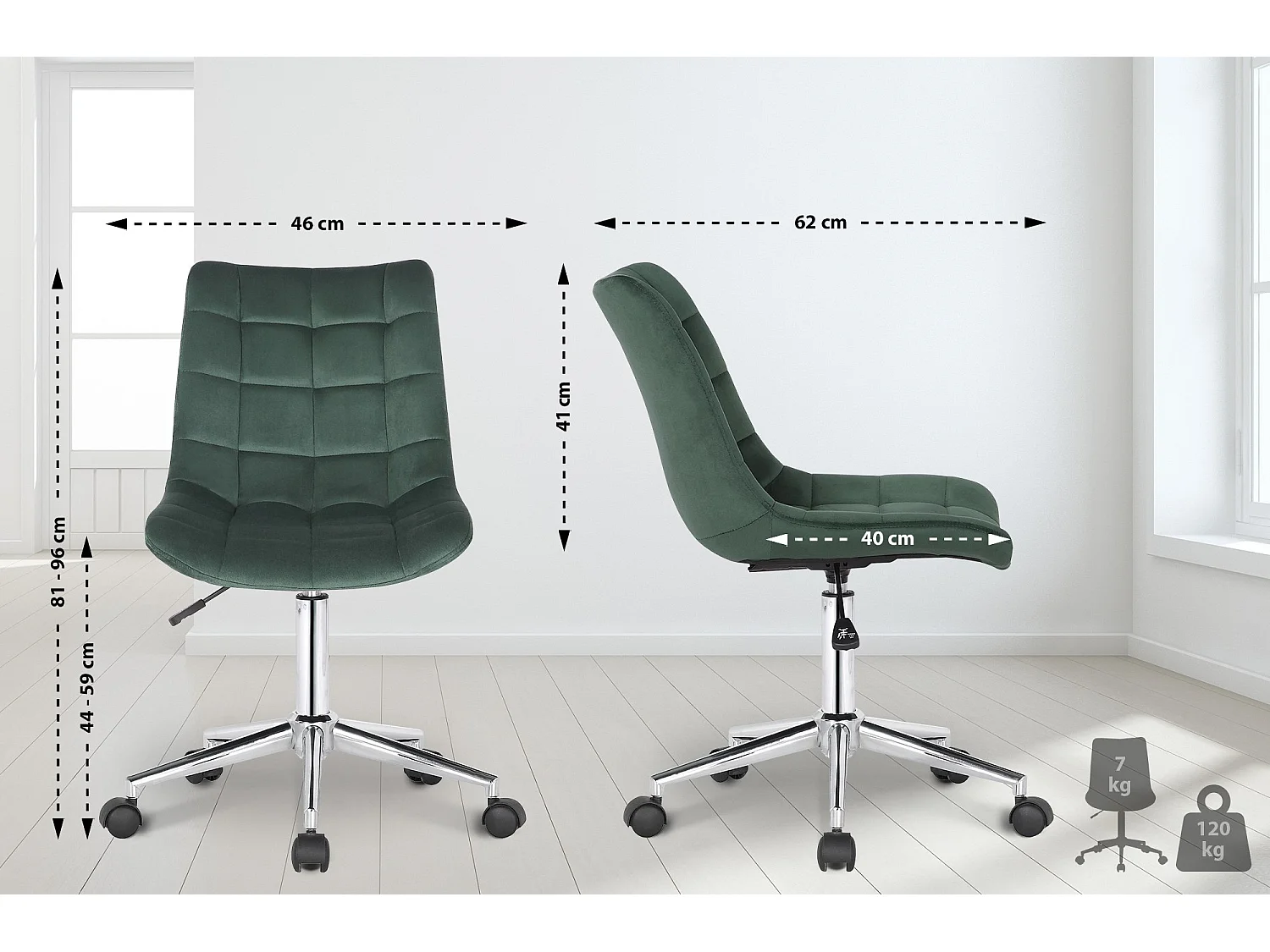 Chaise de bureau Medford - velours Vert81.00