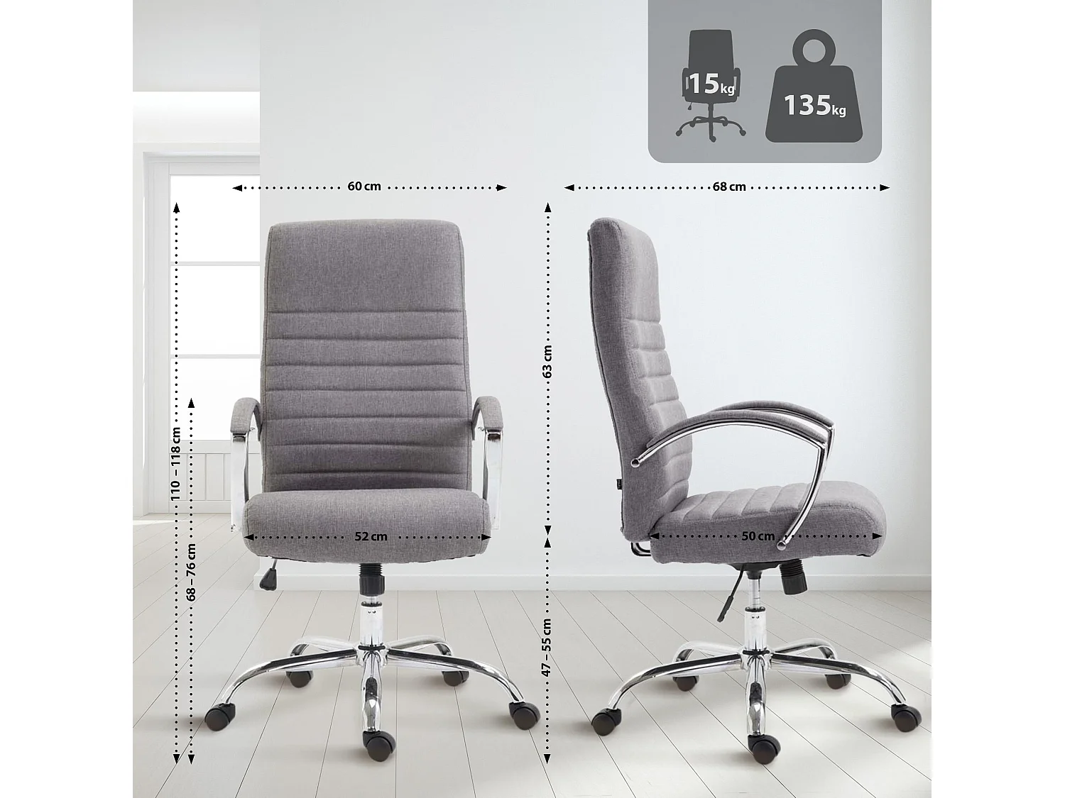 Fauteuil de bureau Valais - Tissu Gris110.00